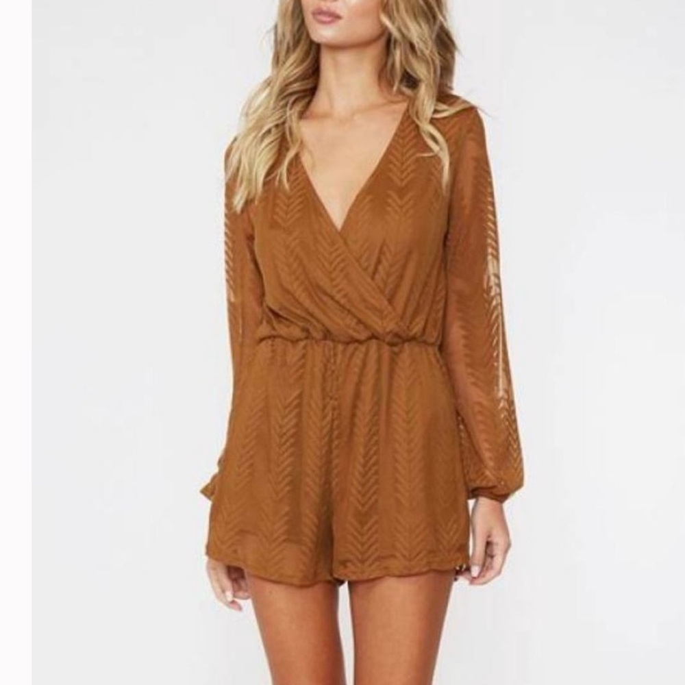 Peach Love California Brown Aztec Romper, M